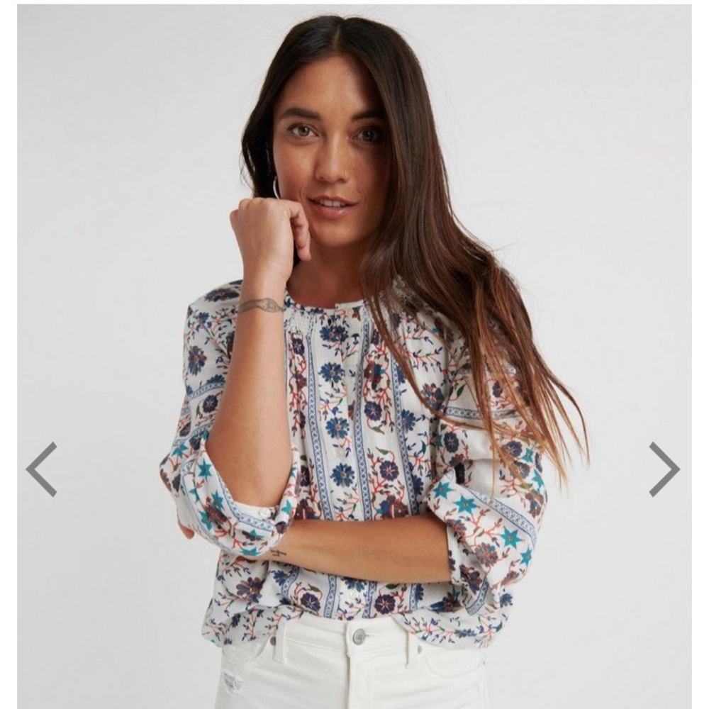 Lucky Brand Smocked Peasant Top